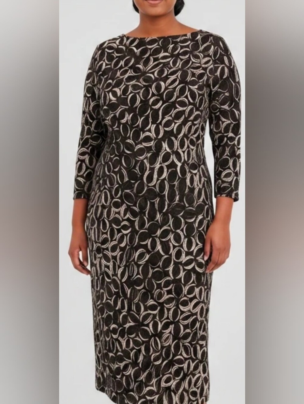 Chino's Pre Loved Women's Brown and Cream Printed Long Sleeve Dress Sz 3 or a 16